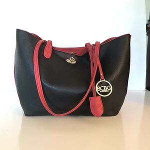 BCBG Luxury Statement Bag Soft Synthetic Leather Reversible Black and  Red